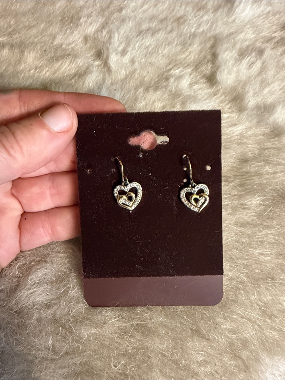 Gold Heart Drop Earrings with Crystal Accent - Women Jewelry .925 (3975)